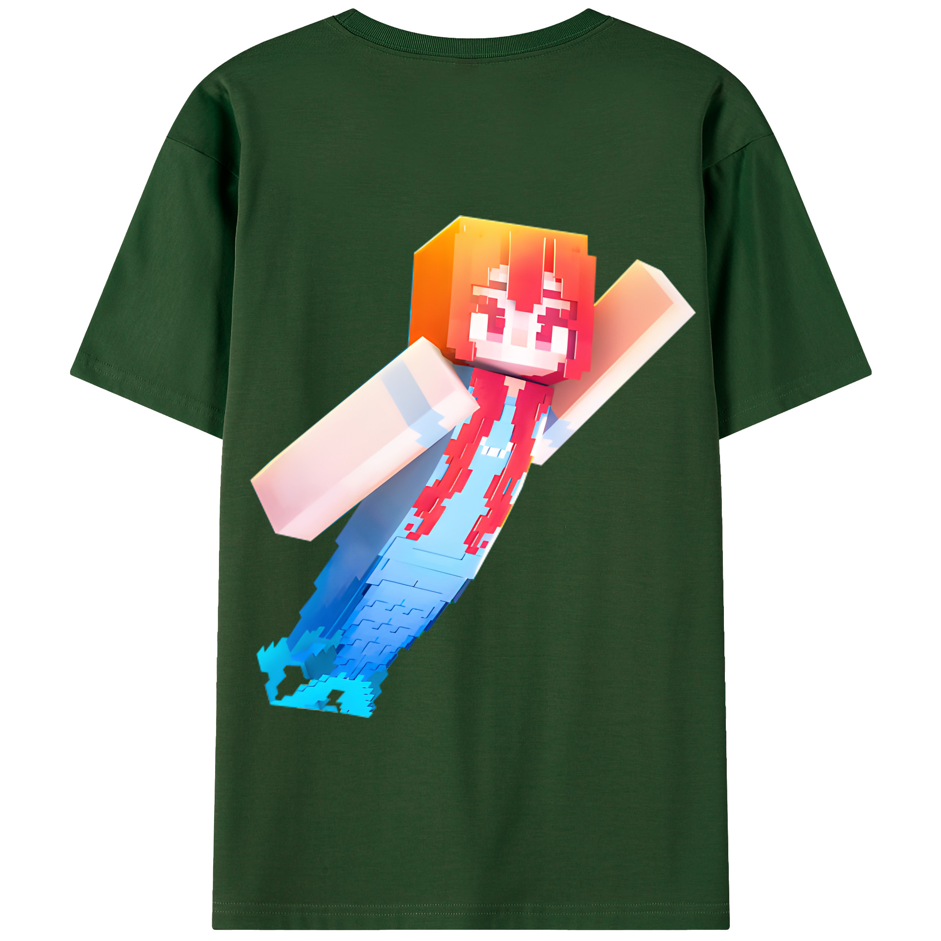 （画像用） マインクラフト ブロックの世界 Minecraft MC Block world 綿100％半袖Tシャツ（背面プリント）